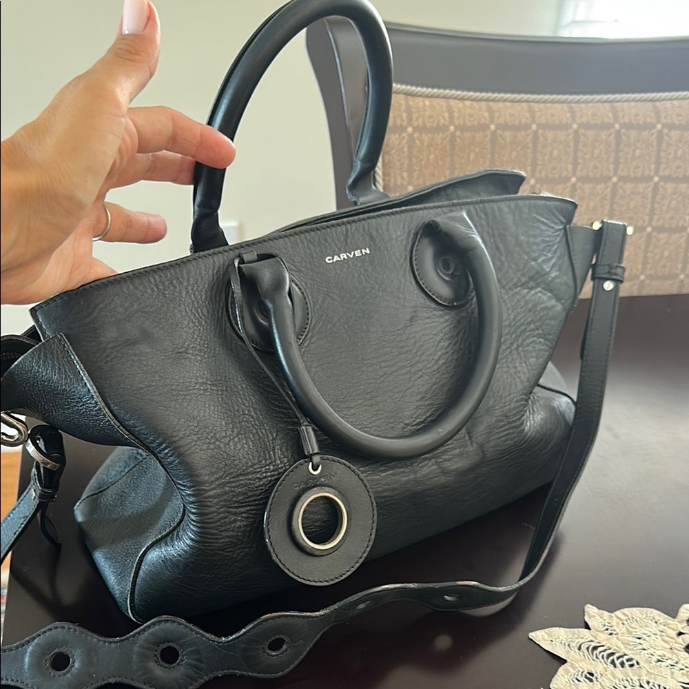 Carven Black Satchel with Sleek Design and Textured Finish